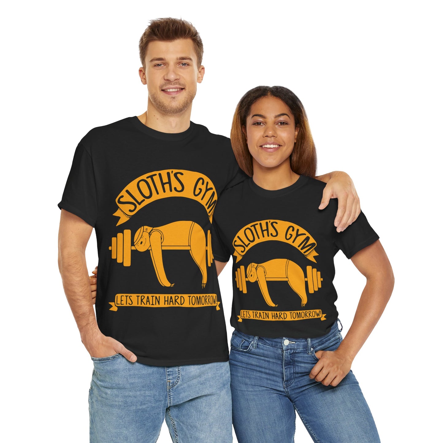 Funny Sloth Gym Tee - Unisex Heavy Cotton Tee for Relaxed Fit & Workout Humor Black