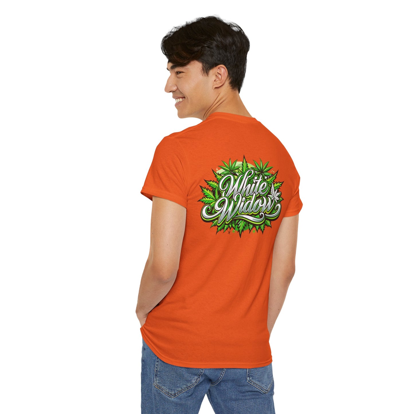 White Widow Graphic Tee — Cannabis Leaf Logo T-Shirt