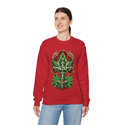 420 Cannabis Shield Sweatshirt – Marijuana Leaf Stoner Graphic