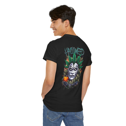 Hallowed Harvest Tee — Halloween Mask & Pumpkin Graphic T-Shirt
