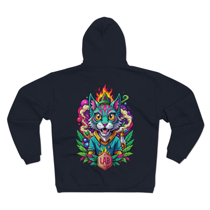 Psychedelic Flame Cat Graphic Zip Hoodie — Colorful Trippy Cat Design