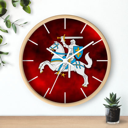 Knight-Themed Vytis Wall Clock with Bold Red Background - Perfect for Home Decor or Gifts