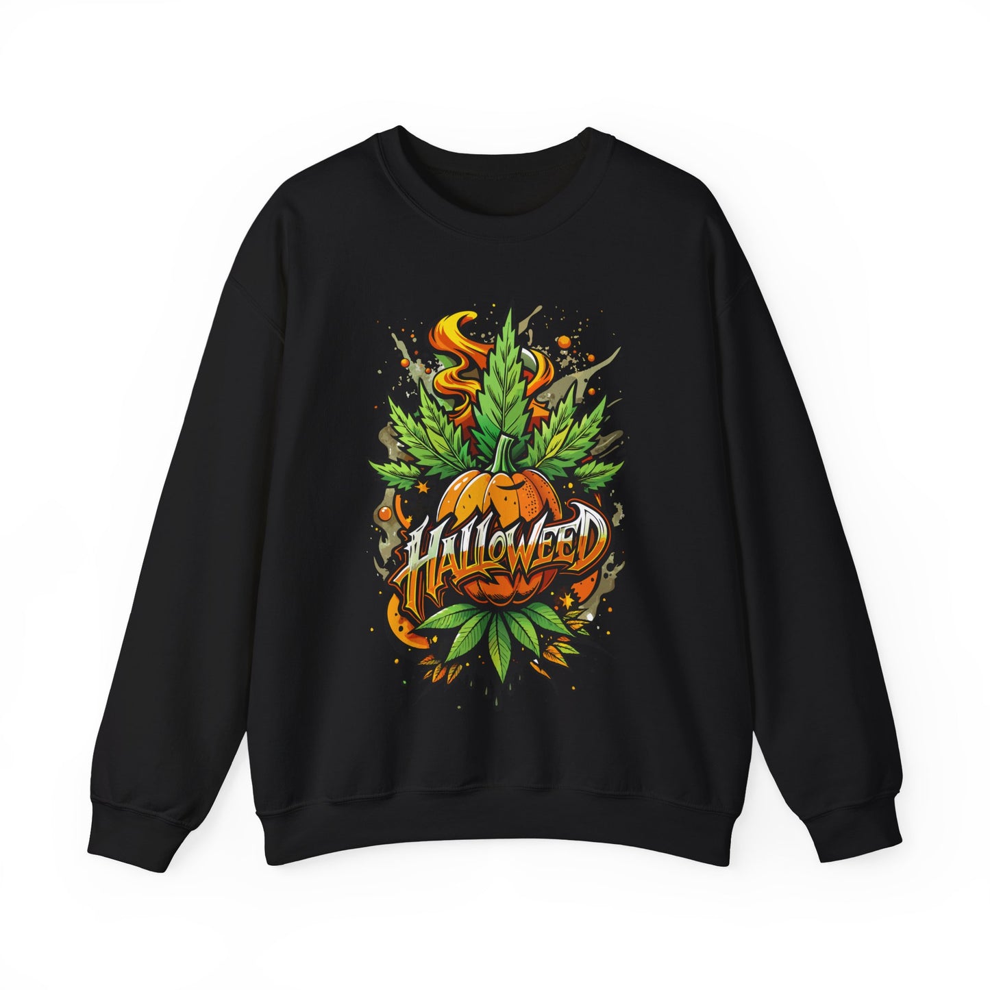 Halloween Pumpkin Graphic Sweatshirt — 'Halloween' Pumpkin & Leaves Illustration