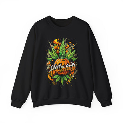 Halloween Pumpkin Graphic Sweatshirt — 'Halloween' Pumpkin & Leaves Illustration