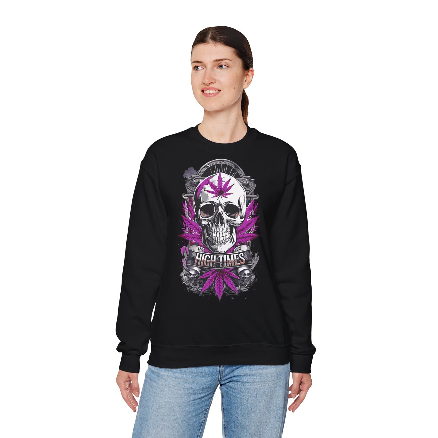 Skull & Purple Cannabis Leaf- "High Times" Graphic Sweatshirt