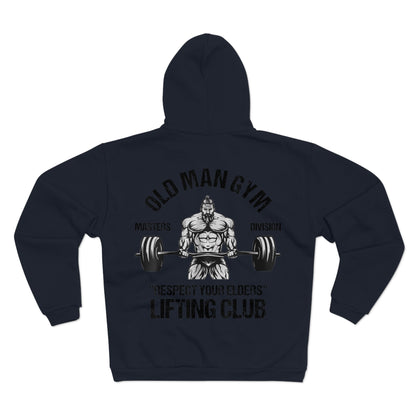 Old Man Gym Unisex Hooded Zip Sweatshirt - Respect Your Elders Lifting Club Hoodie