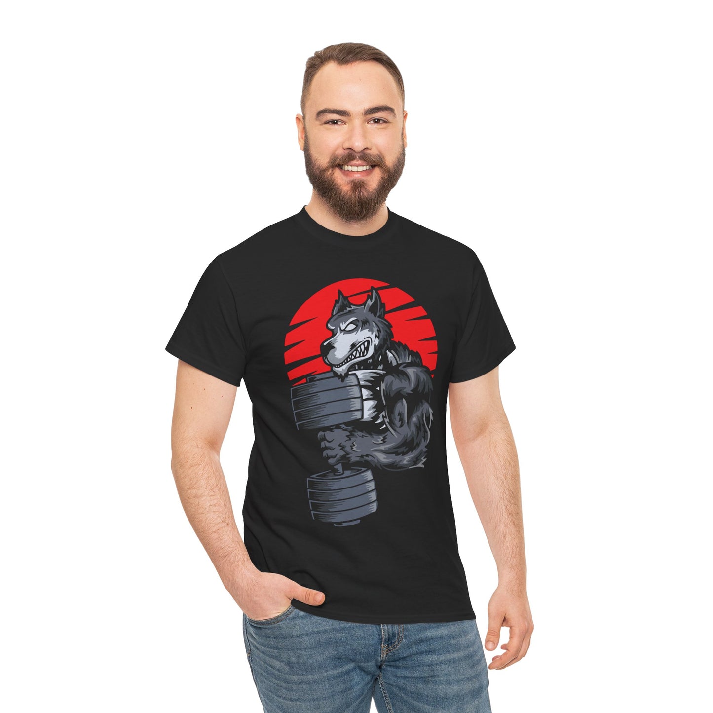 Gym Wolf Unisex Heavy Cotton Tee - Bold Fitness Graphic T-Shirt Black