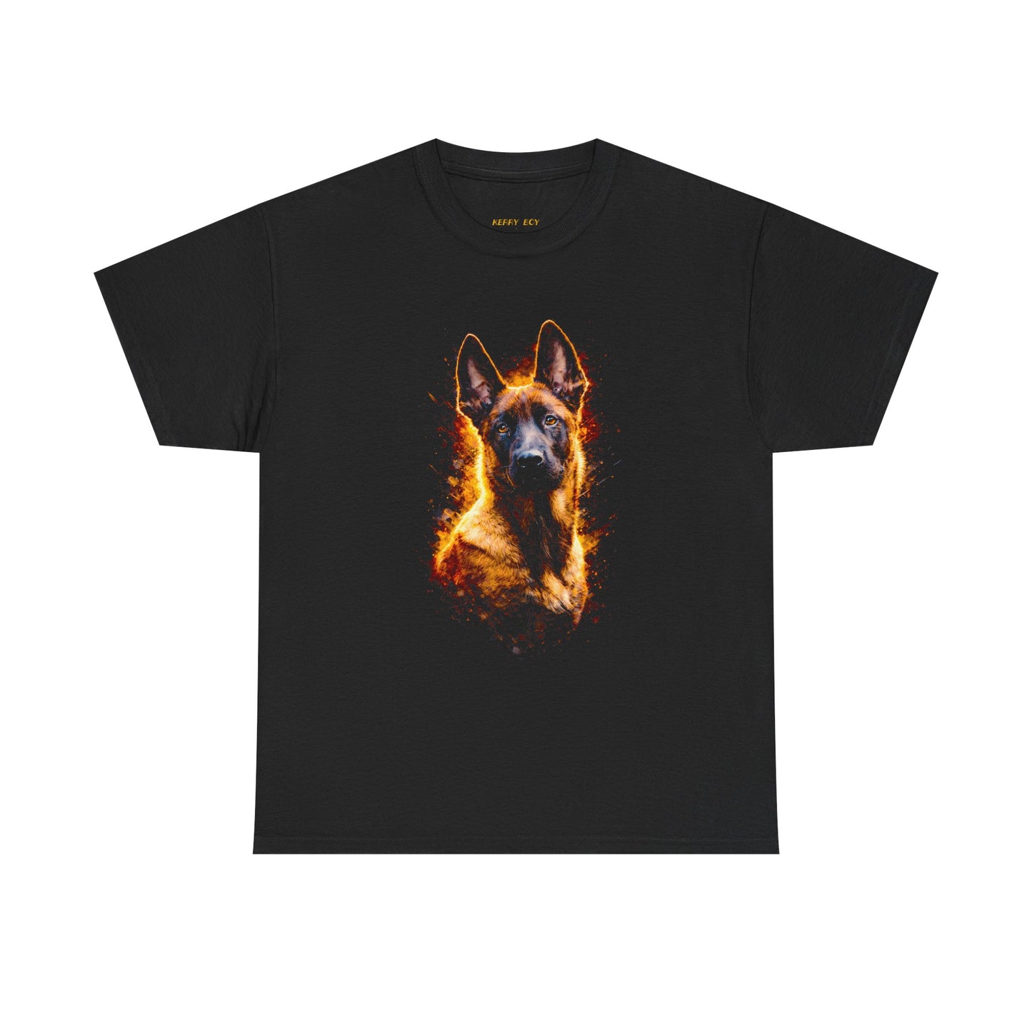 German Shepherd Fire Portrait T-Shirt — Flaming Dog Graphic Tee for Dog Lovers