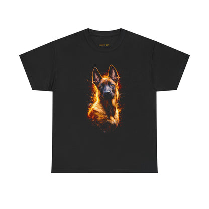 German Shepherd Fire Portrait T-Shirt — Flaming Dog Graphic Tee for Dog Lovers