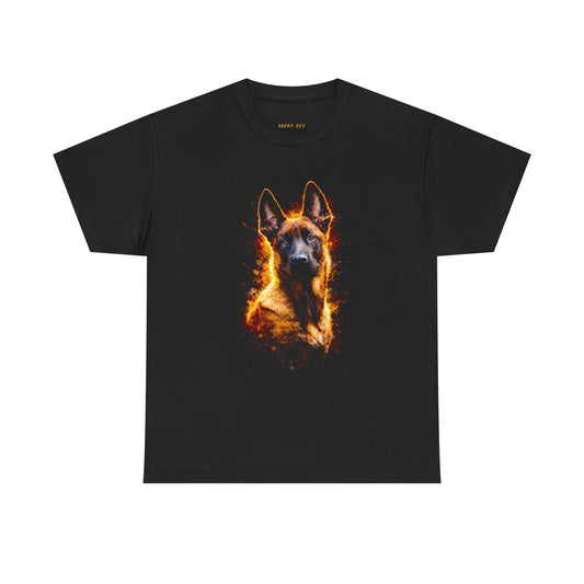 German Shepherd Fire Portrait T-Shirt — Flaming Dog Graphic Tee for Dog Lovers