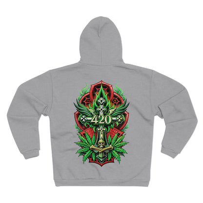 420 Cannabis Shield Zip Hoodie – Marijuana Leaf Stoner Graphic Zip Hoodie