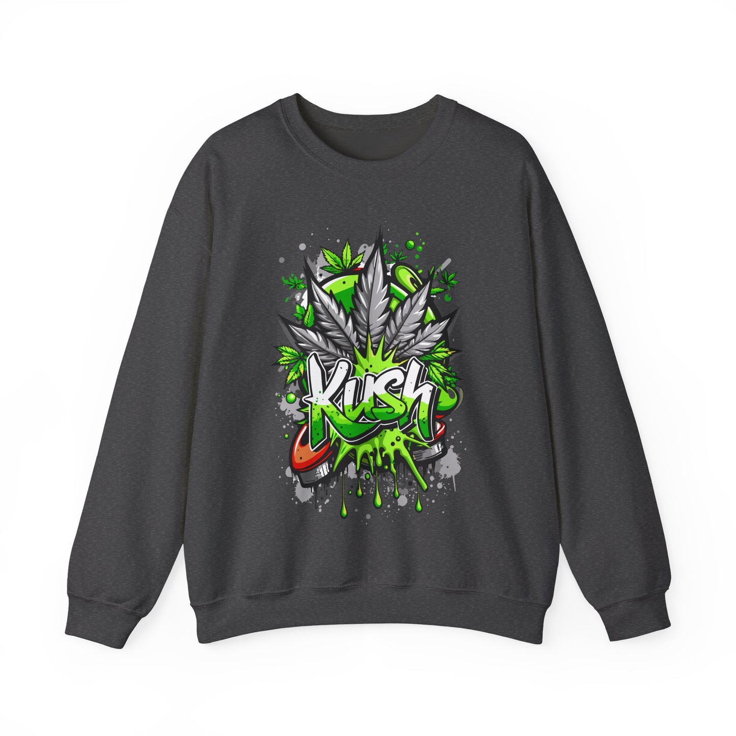 Kush Graffiti Sweatshirt — Green Cannabis Leaf Street Art