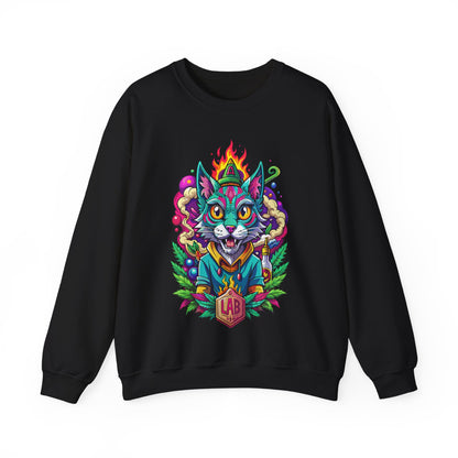 Psychedelic Flame Cat Graphic Sweatshirt — Colorful Trippy Cat Design