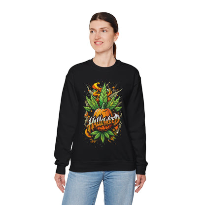 Halloween Pumpkin Graphic Sweatshirt — 'Halloween' Pumpkin & Leaves Illustration