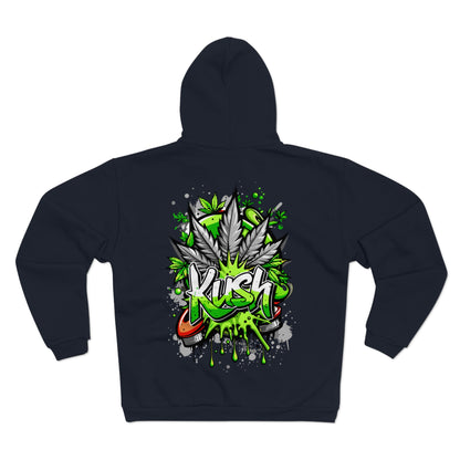 Kush Graffiti Zip Hoodie — Green Cannabis Leaf Street Art Hoodie