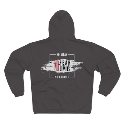 Motivational  Unisex Hooded Zip Sweatshirt- "No Fear, No Limits"