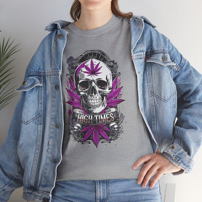 Skull & Purple Cannabis Leaf Tee - "High Times" Graphic T-Shirt