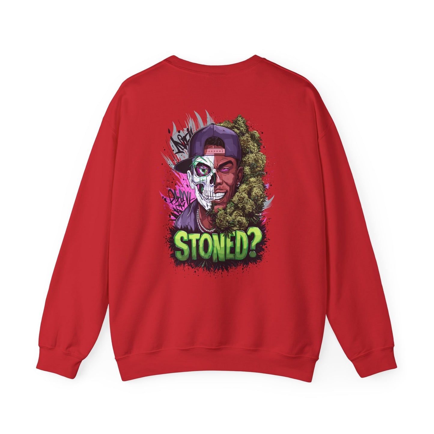 Sweatshirt— 'Stoned?' Skull Face Graphic for Cannabis Lovers