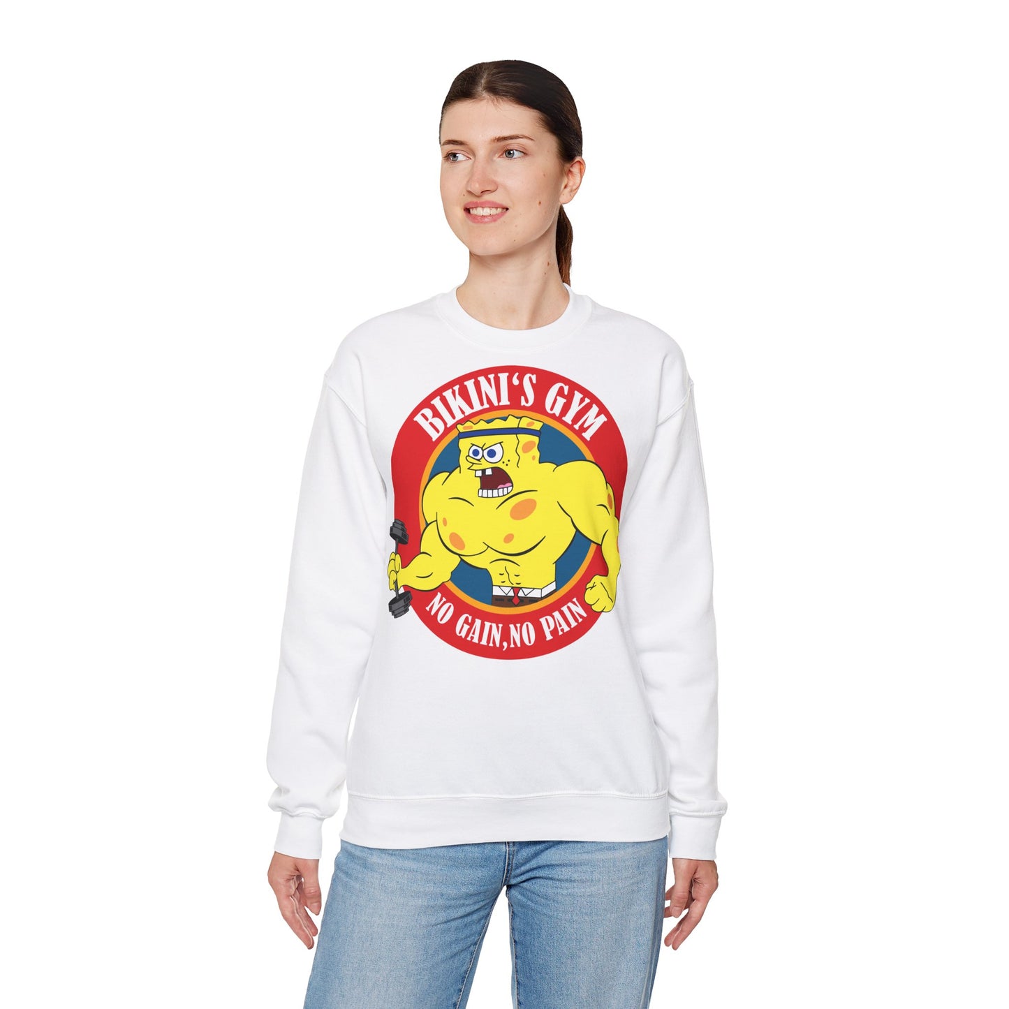 Bikini's Gym No Gain No Pain Unisex Heavy Blend™ Crewneck Sweatshirt | Fitness Apparel