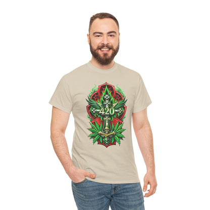 420 Cannabis Shield T-Shirt – Marijuana Leaf Stoner Graphic Tee