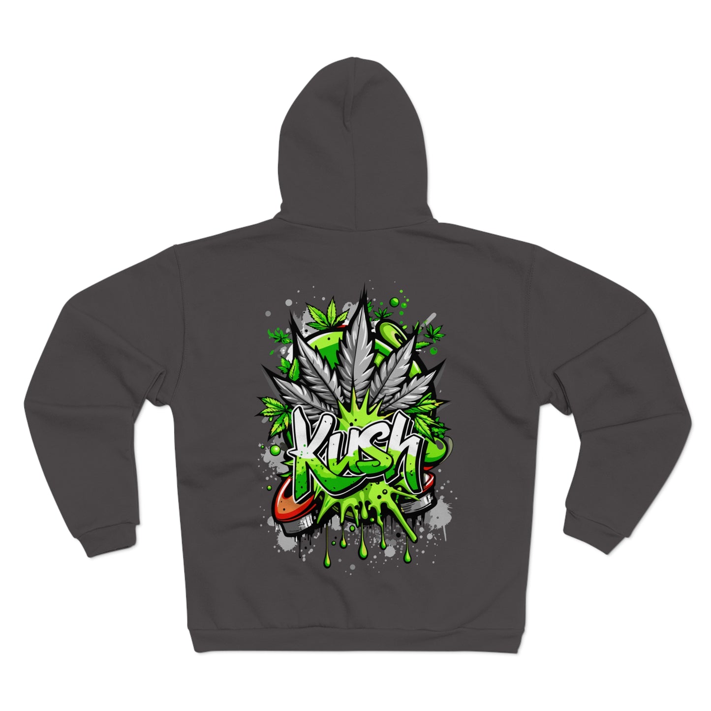 Kush Graffiti Zip Hoodie — Green Cannabis Leaf Street Art Hoodie
