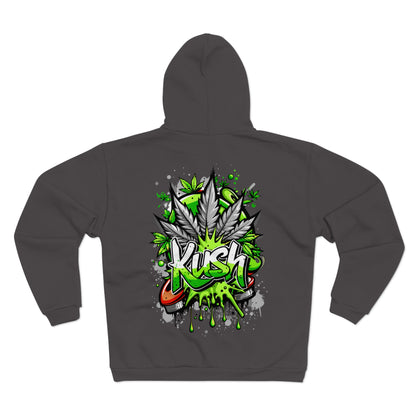 Kush Graffiti Zip Hoodie — Green Cannabis Leaf Street Art Hoodie