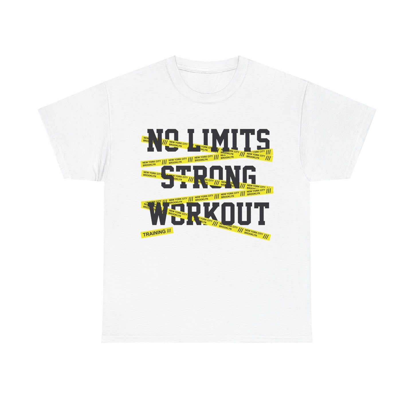 Motivational Workout Tee - Unisex Heavy Cotton T-Shirt with "No Limits Strong Workout" Print