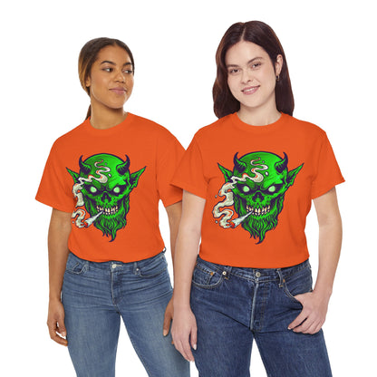 Smoking Green Demon Skull T-Shirt — Creepy Stoner Graphic Tee