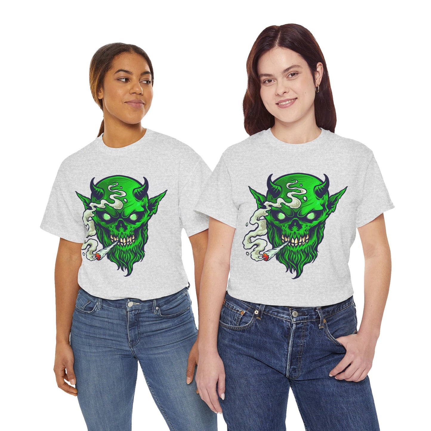 Smoking Green Demon Skull T-Shirt — Creepy Stoner Graphic Tee