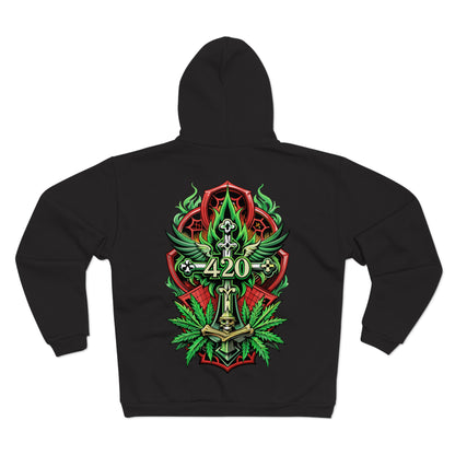 420 Cannabis Shield Zip Hoodie – Marijuana Leaf Stoner Graphic Zip Hoodie