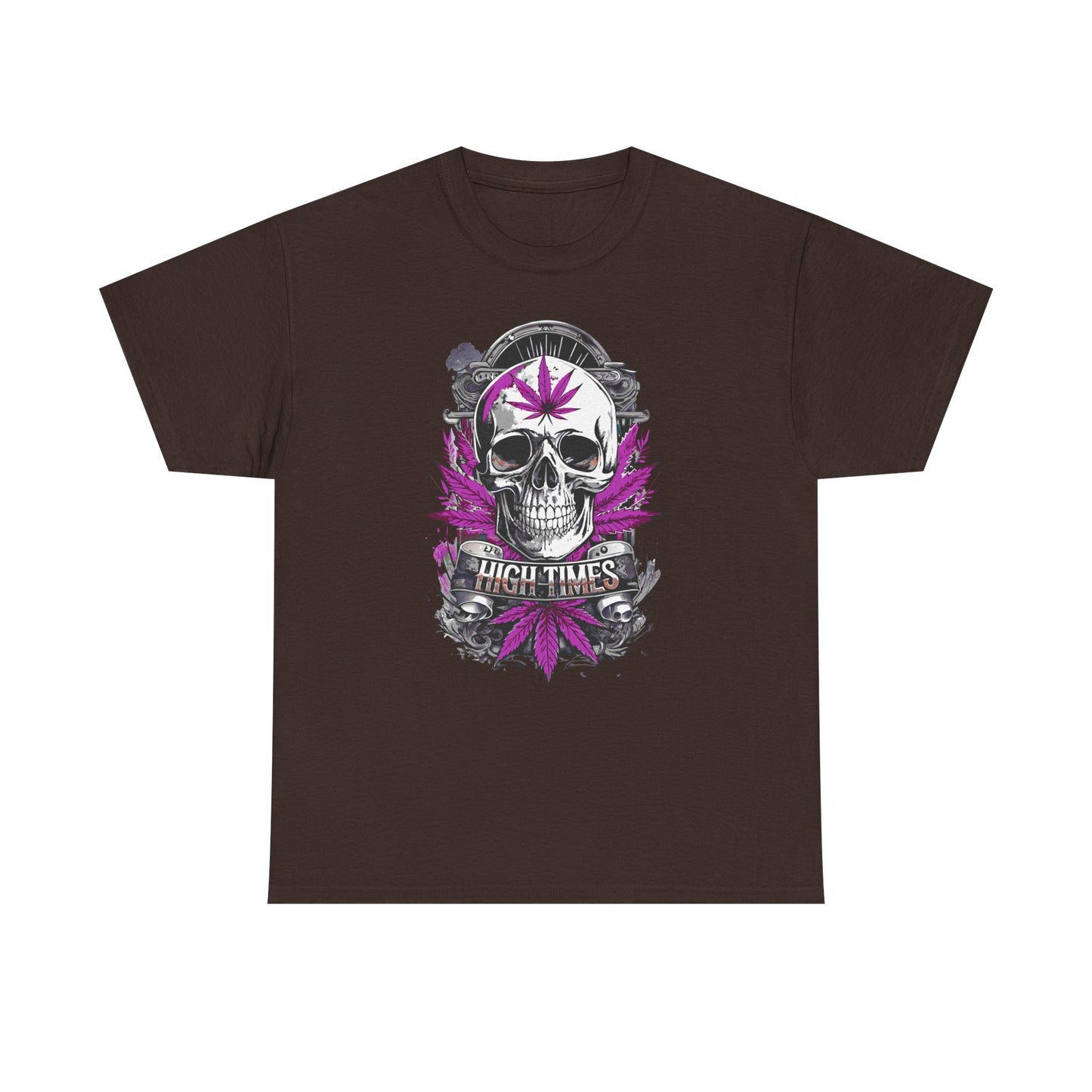 Skull & Purple Cannabis Leaf Tee - "High Times" Graphic T-Shirt Both