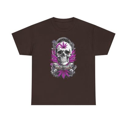 Skull & Purple Cannabis Leaf Tee - "High Times" Graphic T-Shirt Both