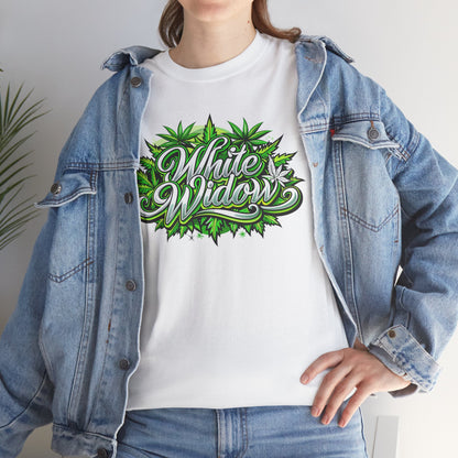 White Widow Graphic Tee — Cannabis Leaf Logo T-Shirt