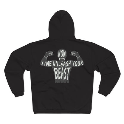 Unisex Hooded Zip Sweatshirt - "Unleash Your Beast" Motivational Hoodie
