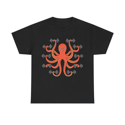 Gym Octopus Unisex Heavy Cotton Tee - Funny Fitness Shirt Black