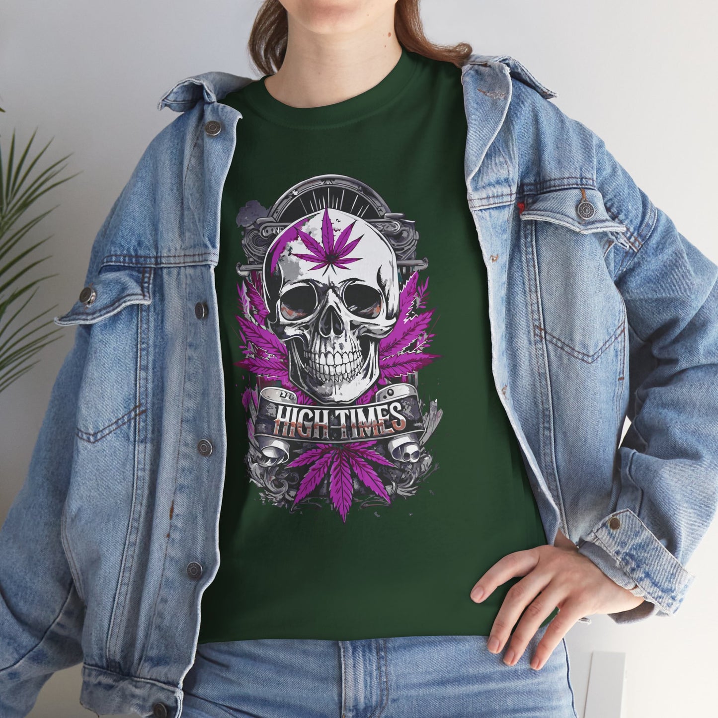 Skull & Purple Cannabis Leaf Tee - "High Times" Graphic T-Shirt