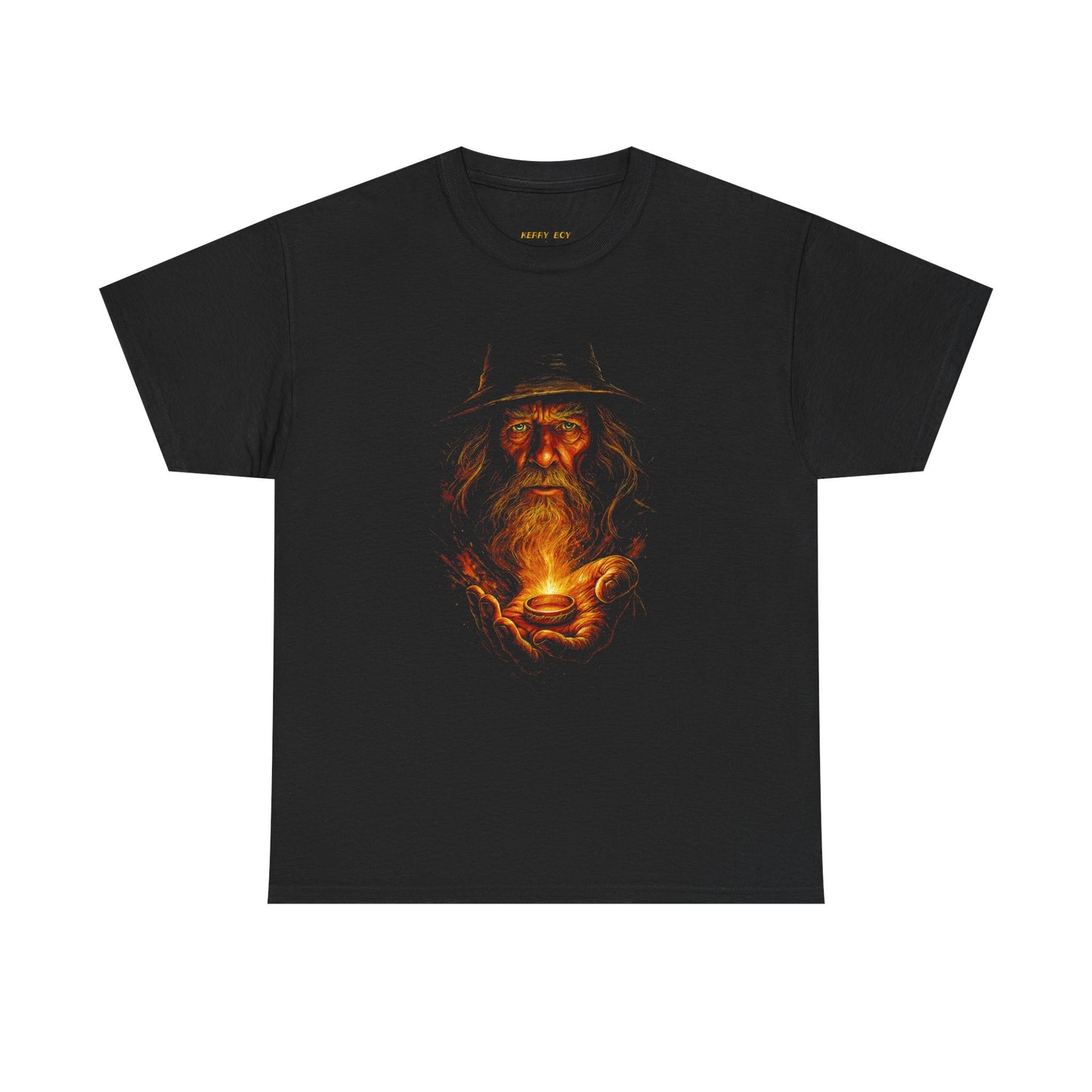 Gandalf Flame Portrait T-Shirt — Wizard Holding Fire Graphic Tee