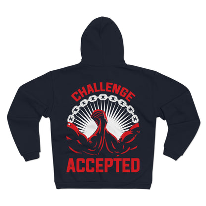 Motivational Unisex Hooded Zip Sweatshirt - 'Challenge Accepted' Fitness Hoodie