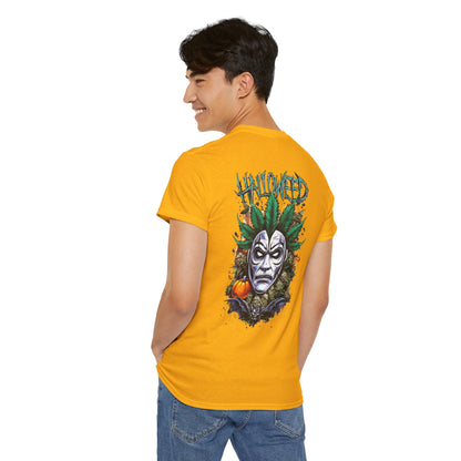 Hallowed Harvest Tee — Halloween Mask & Pumpkin Graphic T-Shirt