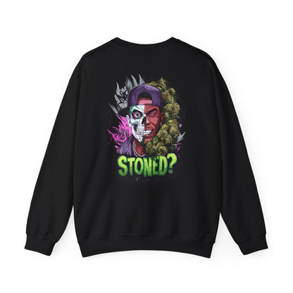 Sweatshirt— 'Stoned?' Skull Face Graphic for Cannabis Lovers