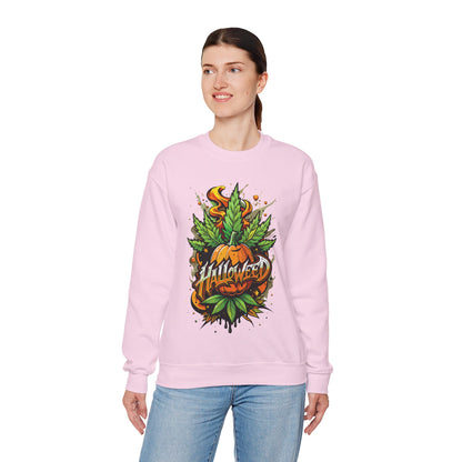 Halloween Pumpkin Graphic Sweatshirt — 'Halloween' Pumpkin & Leaves Illustration