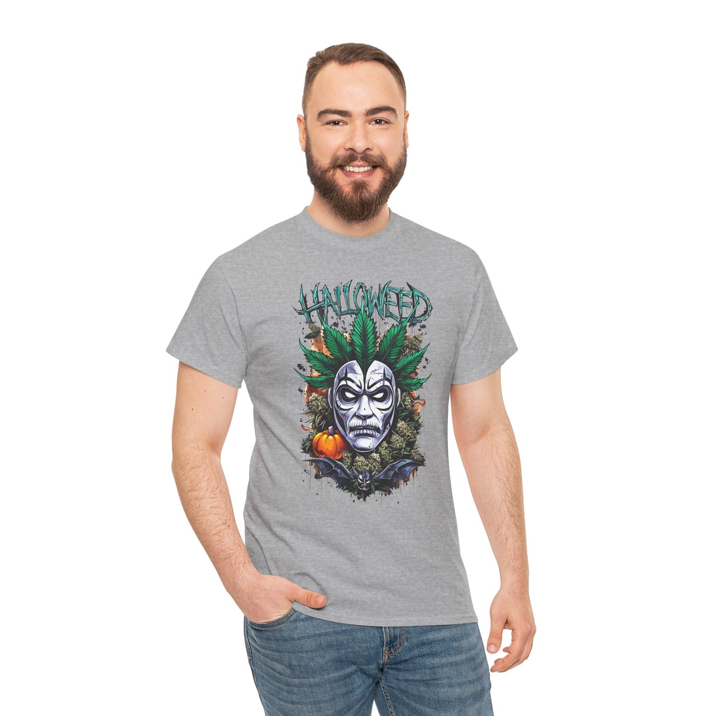 Hallowed Harvest Tee — Halloween Mask & Pumpkin Graphic T-Shirt