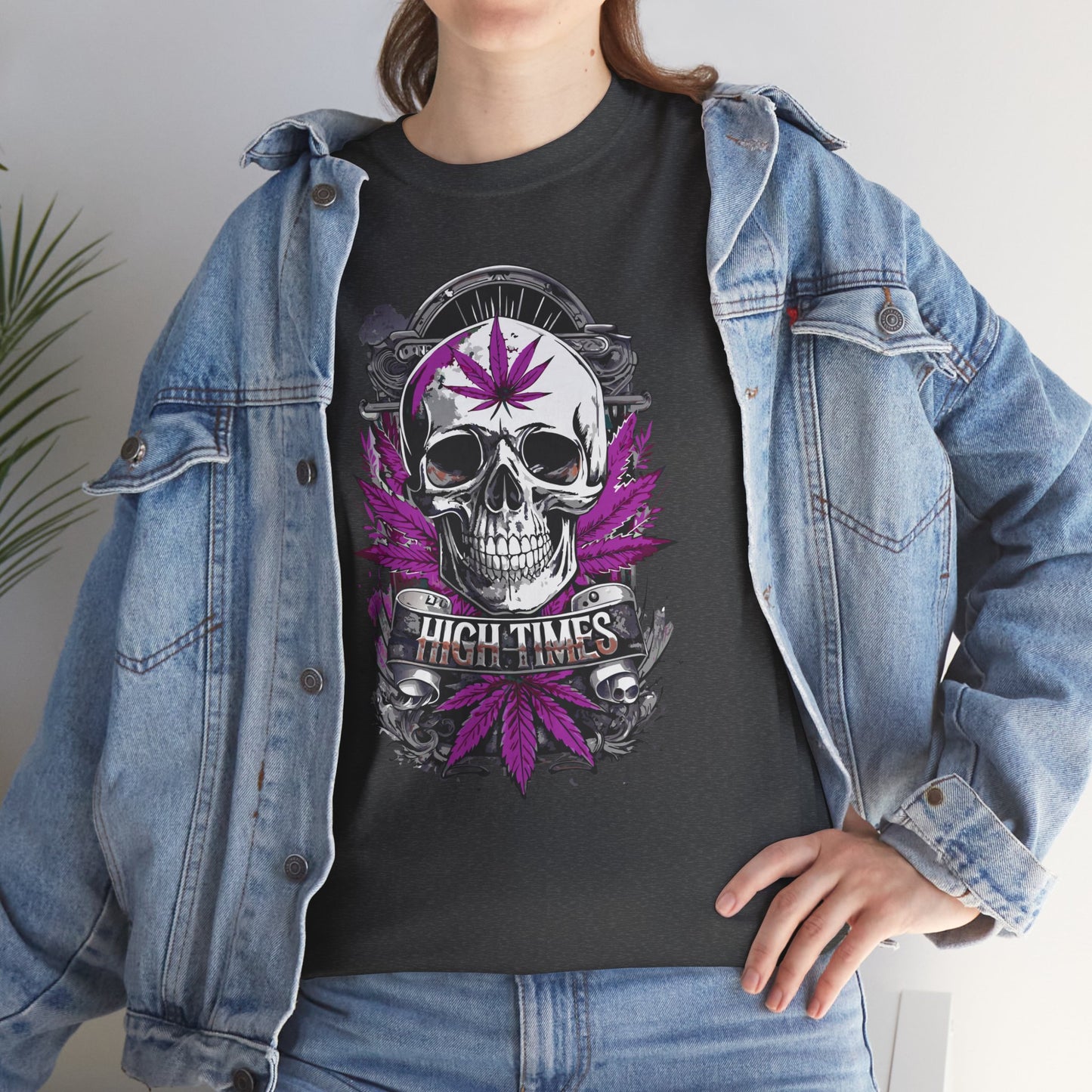Skull & Purple Cannabis Leaf Tee - "High Times" Graphic T-Shirt