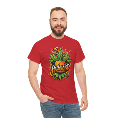 Halloween Pumpkin Graphic Tee — 'Halloween' Pumpkin & Leaves Illustration
