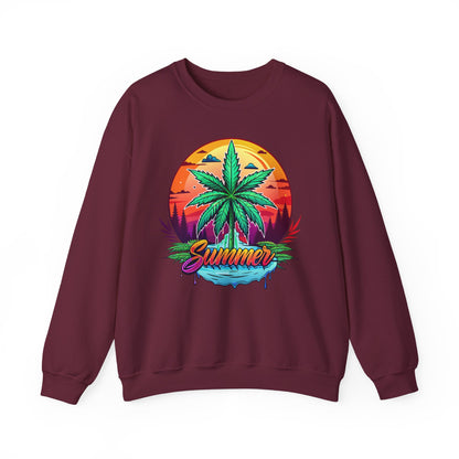 Summer Cannabis Leaf Swaetshirt – Retro Tropical Sunset