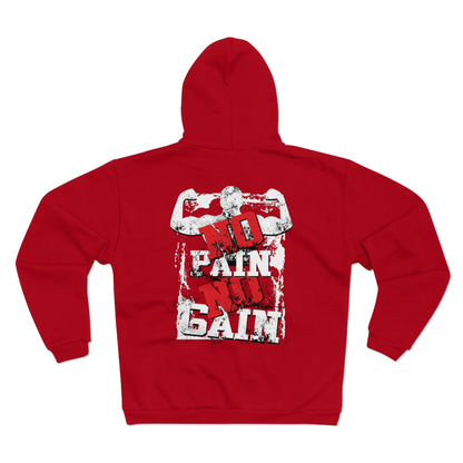 No Pain No Gain Unisex Hooded Zip Sweatshirt - Perfect for Gym Enthusiasts