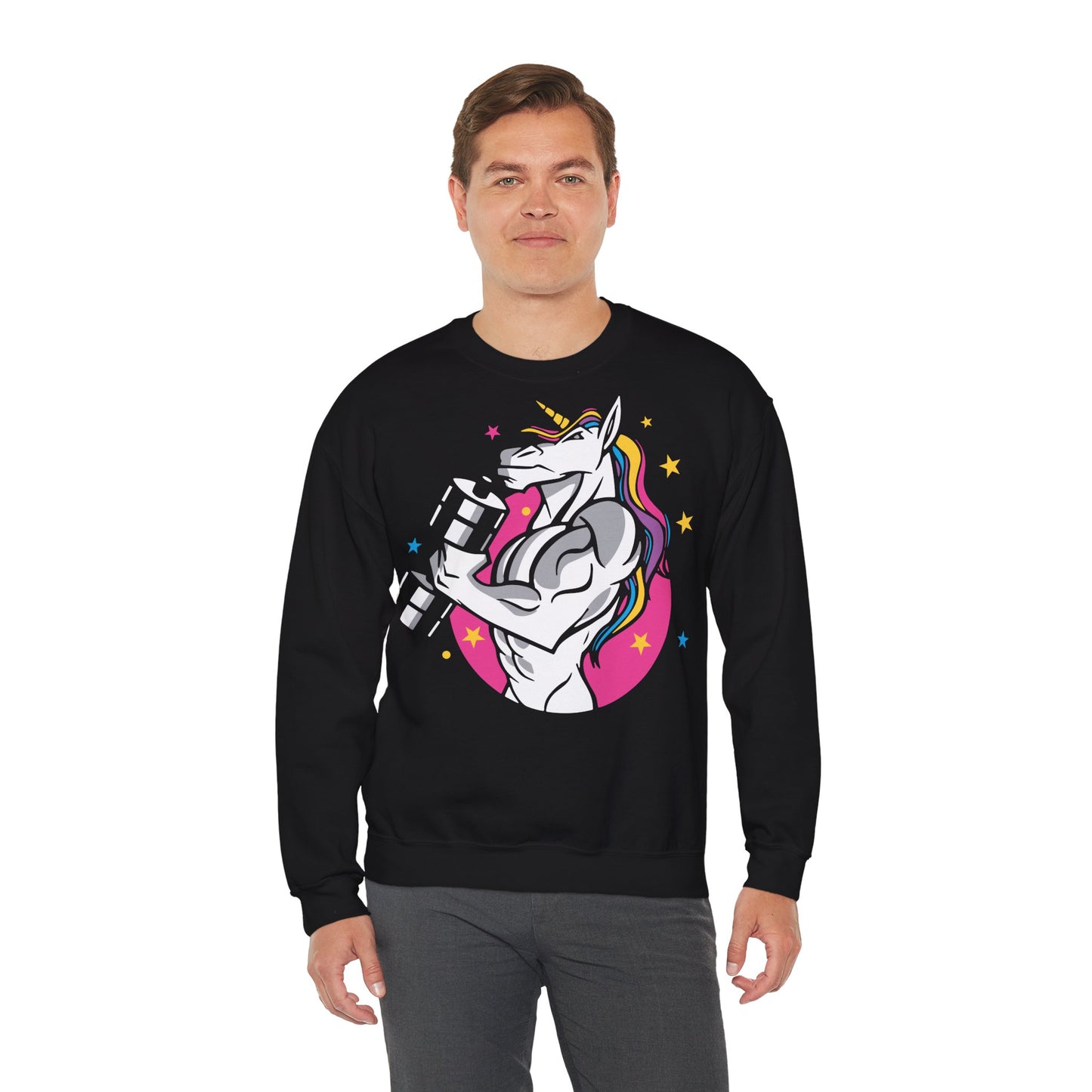 Muscle Unicorn Workout - Unisex Heavy Blend™ Crewneck Sweatshirt for Fitness Lovers Black