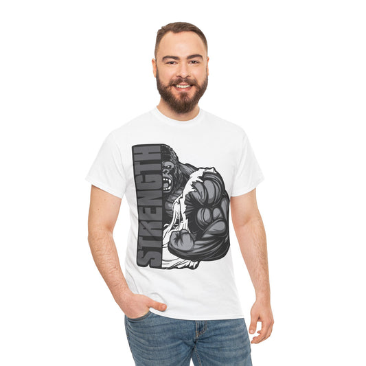 Strength Unisex Heavy Cotton Tee - Muscle Motivational T-Shirt for Gym Lovers White