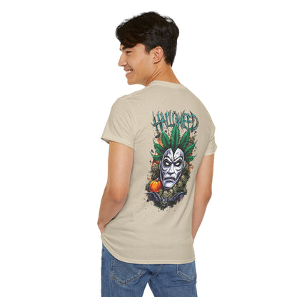 Hallowed Harvest Tee — Halloween Mask & Pumpkin Graphic T-Shirt