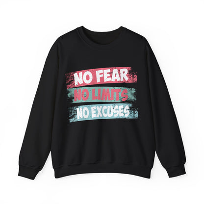 Motivational Crewneck Sweatshirt - No Fear, No Limits, No Excuses